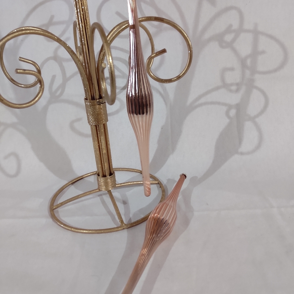 New North Pole Vintage  Copper Glass Teardrop/Icicle Ornament, Lot of Two